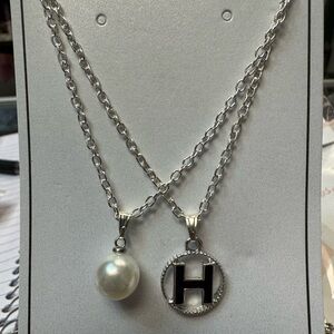 Silver Initial Pendant Necklace with Pearl